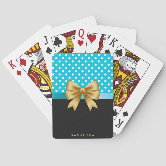 Golden Ribbon and Polka Dots Playing Cards (Back)