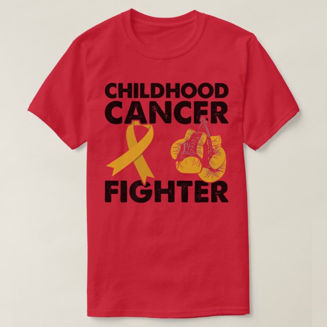 Golden Ribbon Boxing Gloves Childhood Cancer Fight T-Shirt (Design Front)