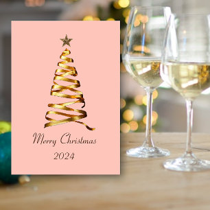 Golden Ribbon Christmas Tree Greeting Card