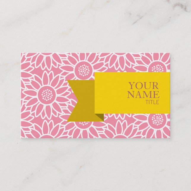 Golden Ribbon Pink Sherbet Sunflower Business Card (Front)