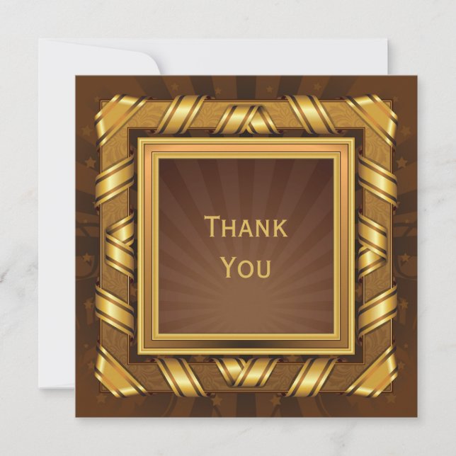 Golden Ribbon & Stars Framed Mans Thank You Card (Front)