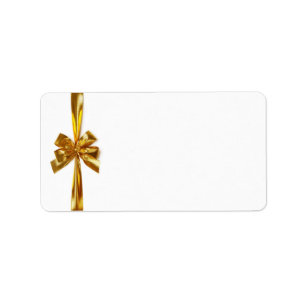 Golden Ribbon With Bow On White Background Label