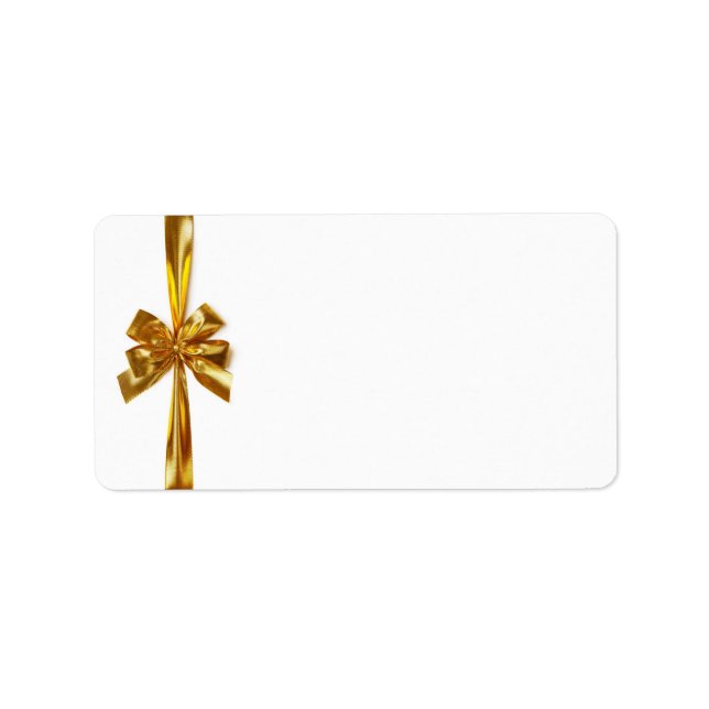 Golden Ribbon With Bow On White Background Label (Front)