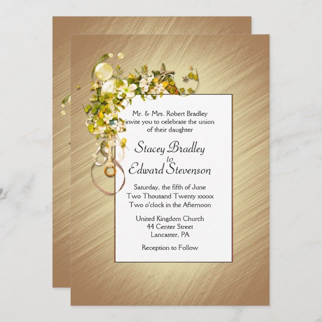 Golden Ribbons and Starfish Bubbles Sand Invitation (Front/Back)