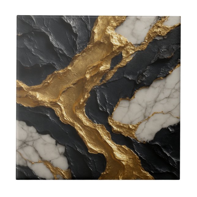 Golden Rift Elegance – Marble & Black Luxury Tile (Front)