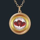 Golden Ring And Red Hearts Gold Plated Necklace<br><div class="desc">Elegant and cute gold ring and dark red hearts</div>