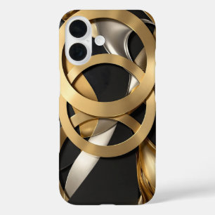 Golden Rings Abstract Art – Modern Luxury Design iPhone 16 Case