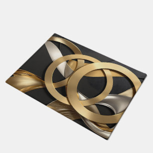 Golden Rings Abstract Art – Modern Luxury Design Doormat