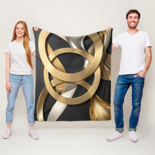 Golden Rings Abstract Art – Modern Luxury Design Fleece Blanket