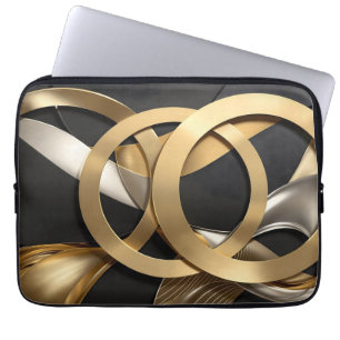 Golden Rings Abstract Art – Modern Luxury Design Laptop Sleeve