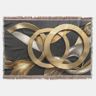 Golden Rings Abstract Art – Modern Luxury Design Throw Blanket