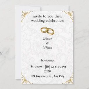 Golden Rings Beige Floral Custom Wedding  Invitation
