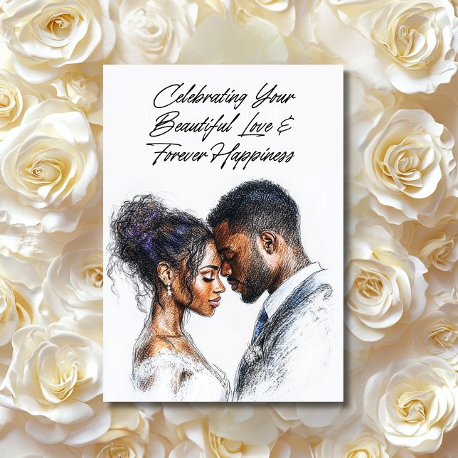 "Golden Rings & Blooms" Personalised Wedding Card (Wedding card)