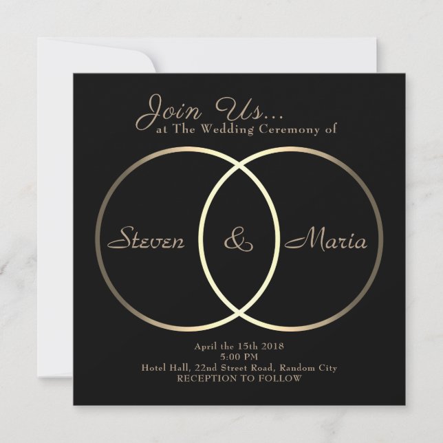 Golden rings connection wedding engagement  invitation (Front)