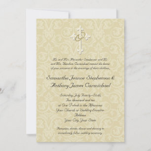Golden Rings Cross, Christian Wedding Invitations