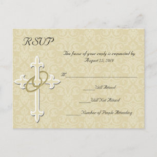 Golden Rings w/Cross, Christian RSVP Reply Invitation Postcard