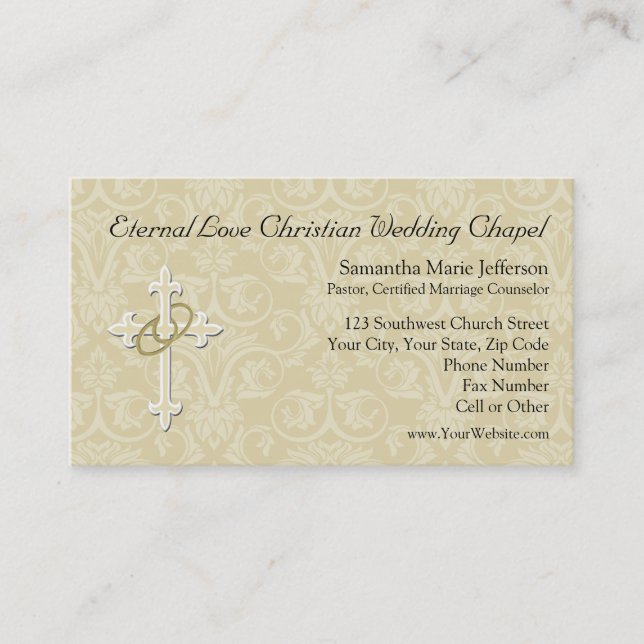 Golden Rings with Cross, Elegant Christian Love Business Card (Front)