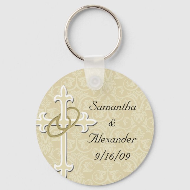 Golden Rings with Cross, Elegant Christian Love Key Ring (Front)