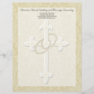 Golden Rings with Cross, Elegant Christian Love Letterhead Template