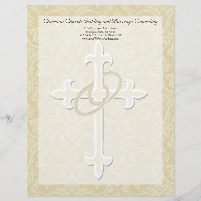 Golden Rings with Cross, Elegant Christian Love Letterhead Template (Front)