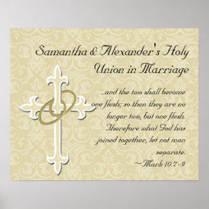 Golden Rings with Cross, Elegant Christian Love Poster