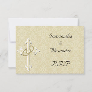 Golden Rings with Cross, Elegant Christian Love RSVP Card