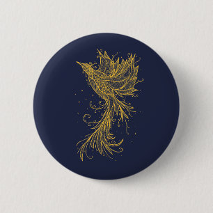 Golden Rising Phoenix Blue Button