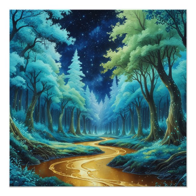 Golden River in Forest of Fantasy - Magic Landscap Poster (Front)