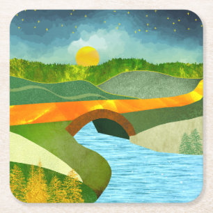 Golden Road Square Paper Coaster