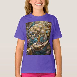 Golden Robot Hand Holding Gold Tree Of Life T-Shirt