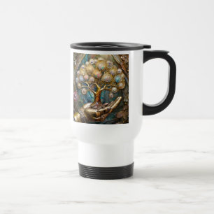 Golden Robot Hand Holding Gold Tree Of Life Travel Mug