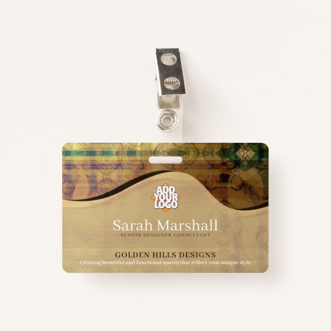 Golden Rolling Hills Name Tag ID Badge (Front with Clip)