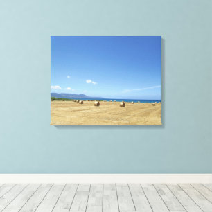 Golden Rolls of Hay and Deep Blue Sea Design  Canvas Print