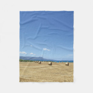 Golden Rolls of Hay and Deep Blue Sea Design Fleece Blanket