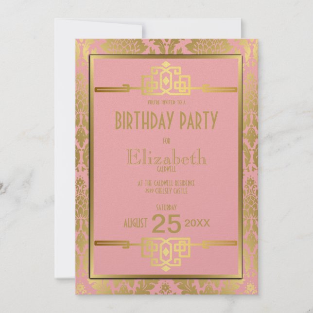 Golden Romance 1920s Art Deco Birthday Invitation (Front)