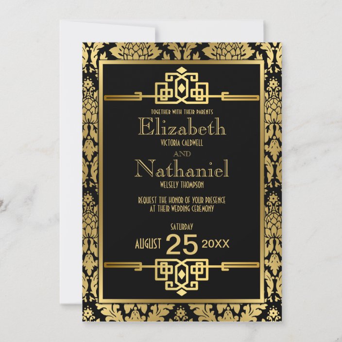 Golden Romance 1920s Art Deco Wedding Invitation Zazzle