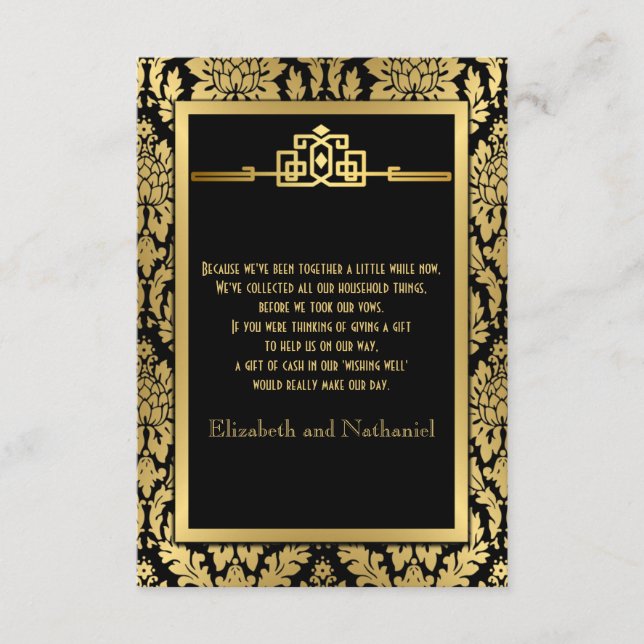 Golden Romance 1920s Art Deco Wishing Well Card (Front)