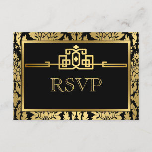 Golden Romance Art Deco RSVP Card V2