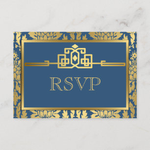 Golden Romance Art Deco RSVP Card V2   Teal