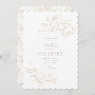 Golden Romantic Floral Birthday Invitation