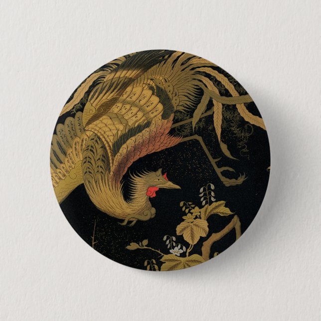 Golden Rooster Bird Japanese Classic Antique 6 Cm Round Badge (Front)