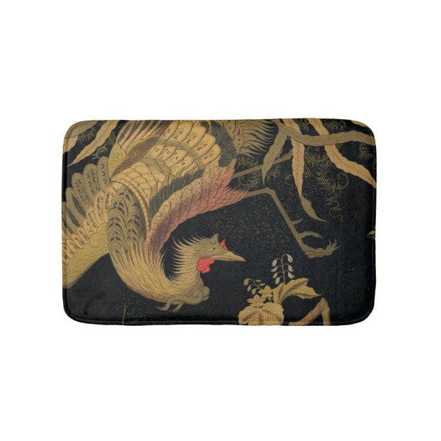 Golden Rooster Bird Japanese Classic Antique Bath Mat (Front)