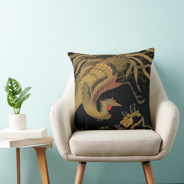 Golden Rooster Bird Japanese Classic Antique Cushion (Chair)