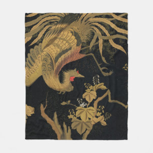 Golden Rooster Bird Japanese Classic Antique Fleece Blanket