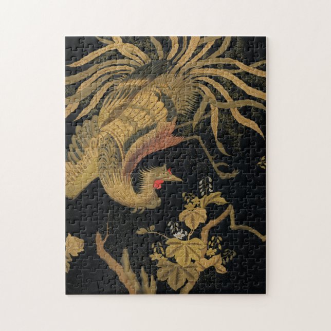 Golden Rooster Bird Japanese Classic Antique Jigsaw Puzzle (Vertical)
