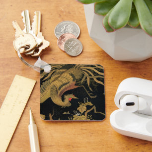 Golden Rooster Bird Japanese Classic Antique Key Ring