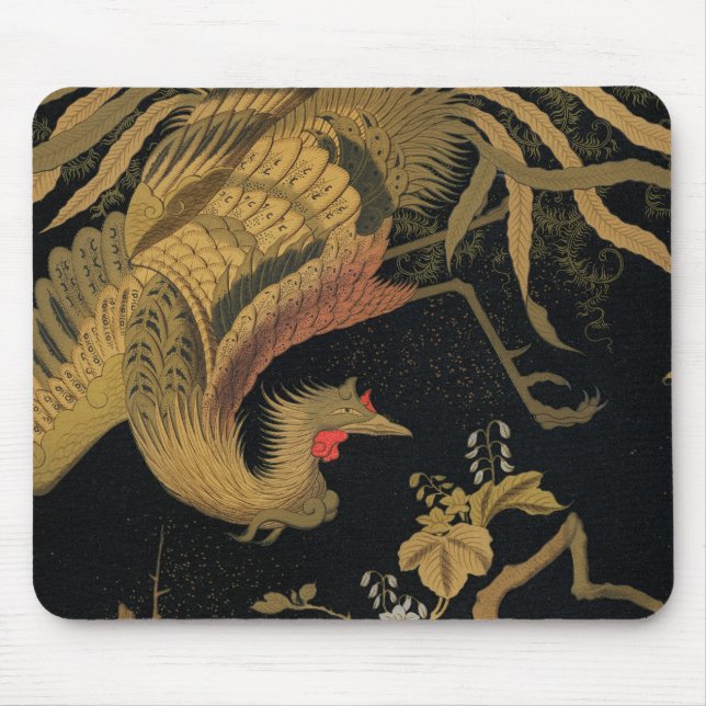 Golden Rooster Bird Japanese Classic Antique Mouse Mat (Front)