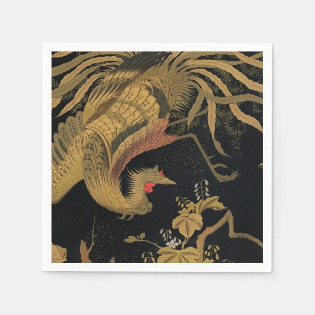 Golden Rooster Bird Japanese Classic Antique Napkin (Front)