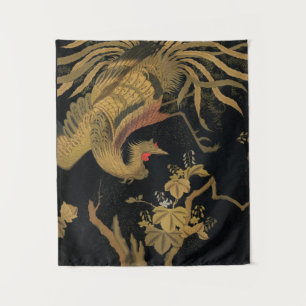 Golden Rooster Bird Japanese Classic Antique Tapestry