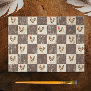 Golden Rooster Brown Cream Farmhouse Checkerboard Tissue Paper